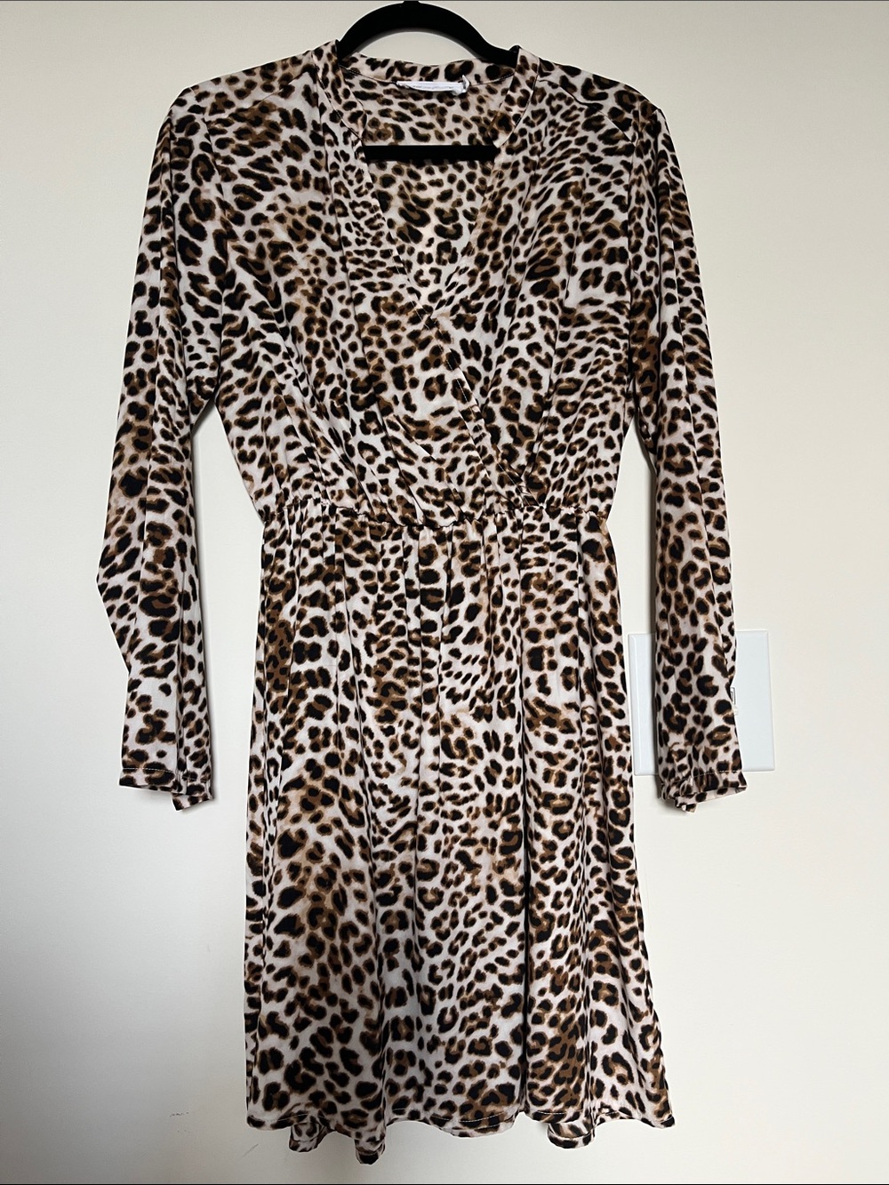 All in Favor Leopard Print Long-Sleeve Wrap Dress - Brown